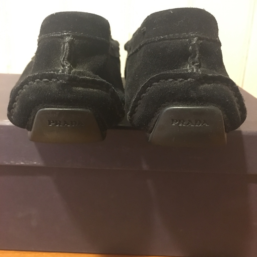 Prada Black Suede Loafers with Silver Buckle - Picture 6 of 8